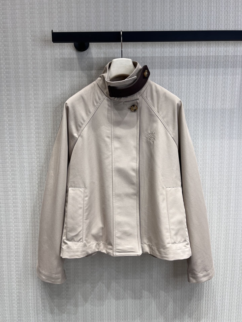 Loewe Anagram Embroidered Short Trench Blouson Jacket in Light Khaki