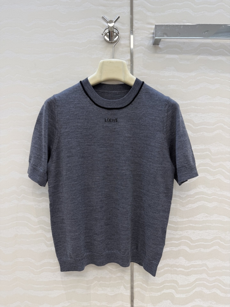 Loewe 100% Merino Wool Short-Sleeved Knit Top in Charcoal Grey