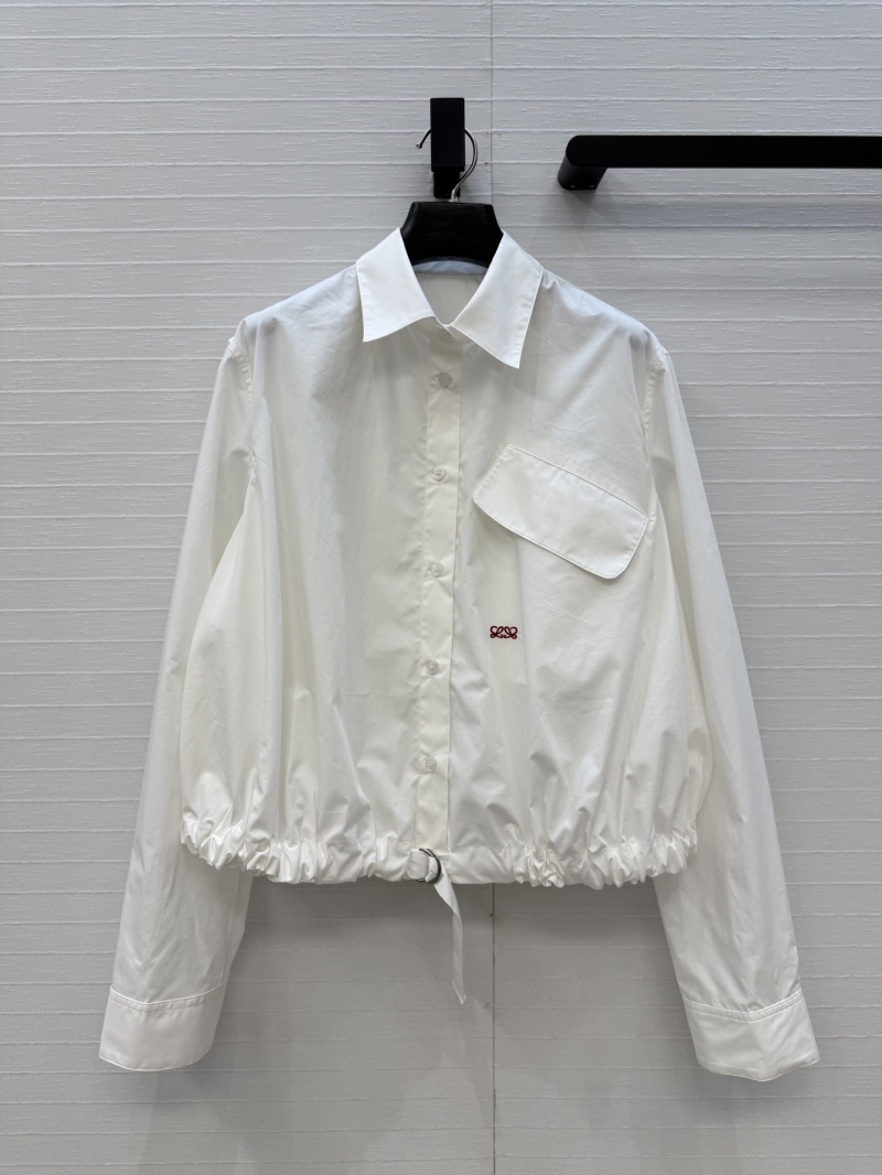 Loewe Cotton Poplin Ruched Hem Cropped Shirt Jacket in White