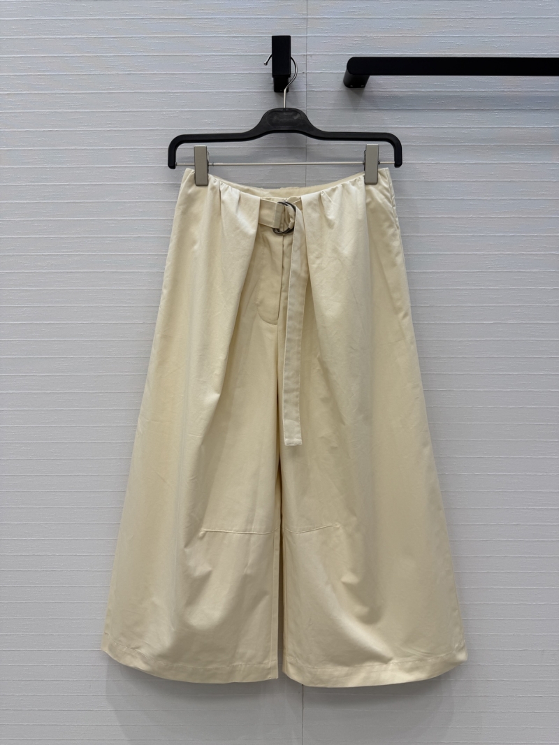 Loewe Twill Cotton Wide-Leg Pleated Trousers with Self-Tie Belt