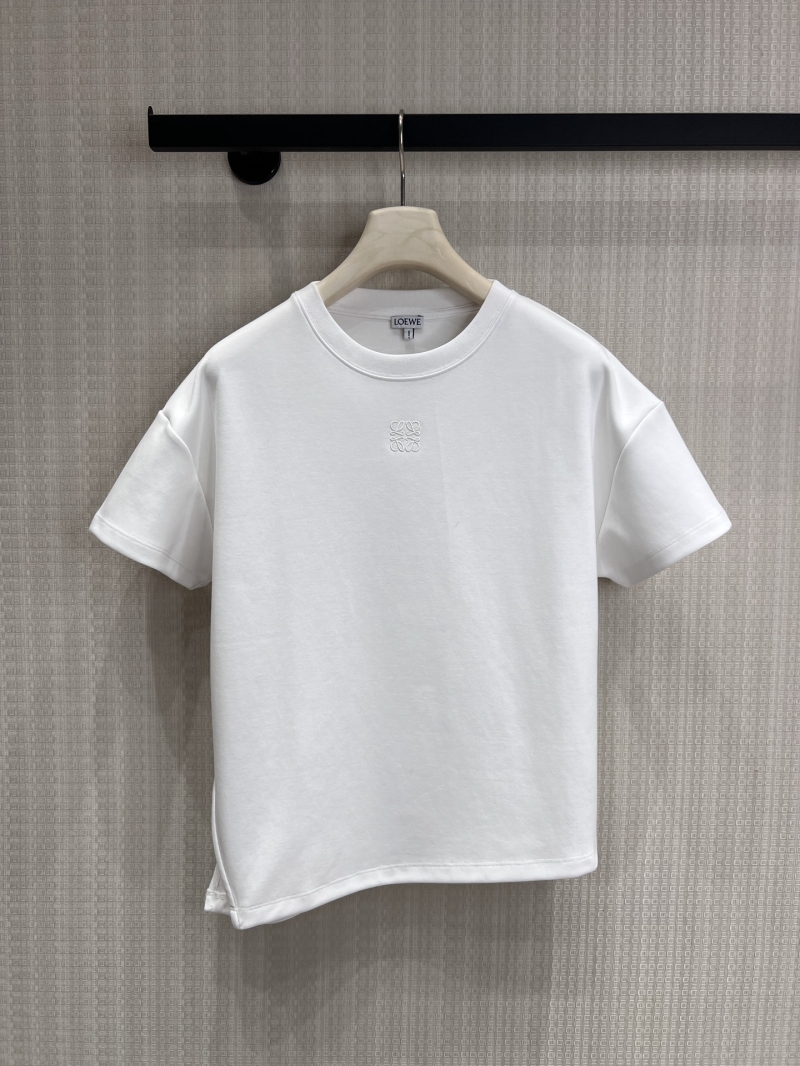 Loewe Asymmetrical Anagram Embroidered Cotton T-Shirt in Minimalist White