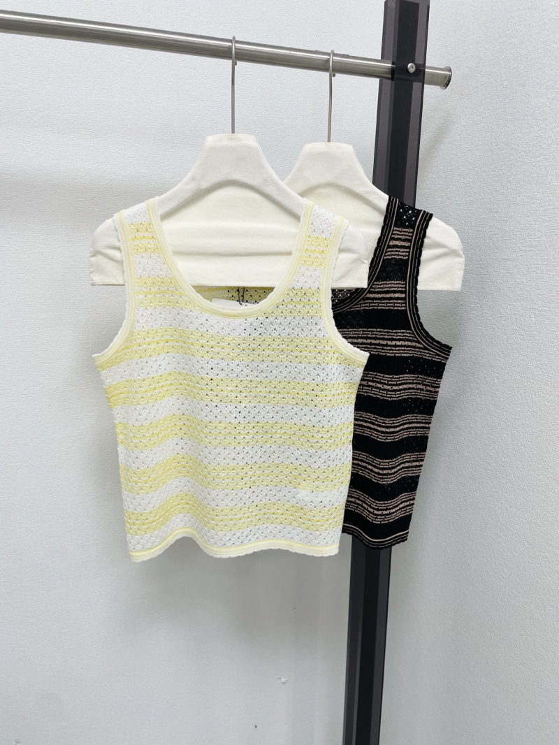 Loewe Striped Pointelle Knit Tank Top - Yellow/White & Black/Beige