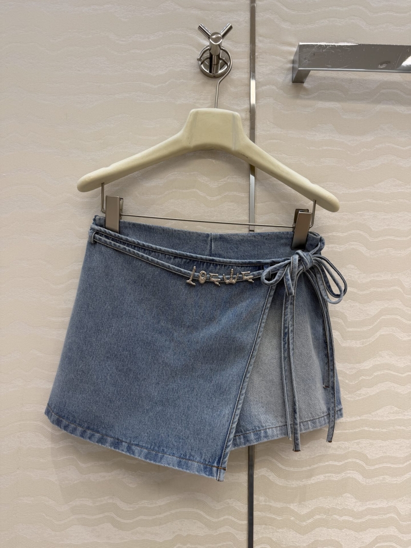 Loewe Paula's Ibiza Vintage Wash Imported Denim Wrap Skort in Vintage Blue