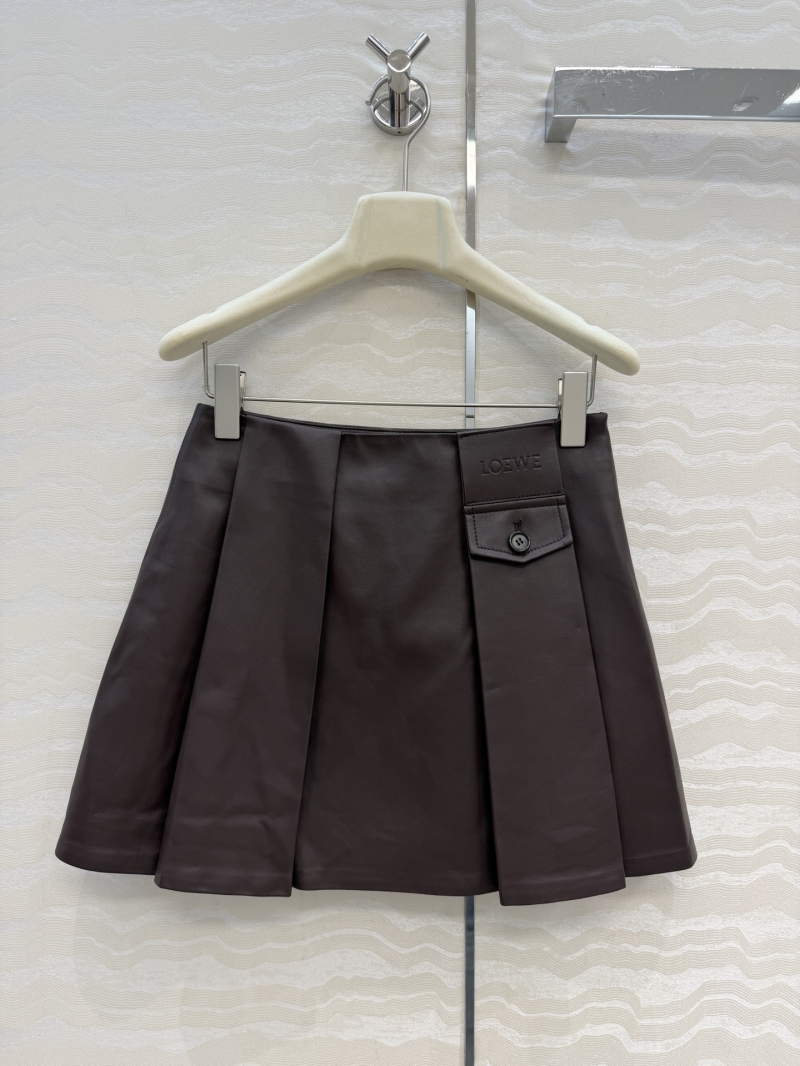 Loewe Exquisite Pleated Lambskin A-Line Mini Skirt in Deep Burgundy