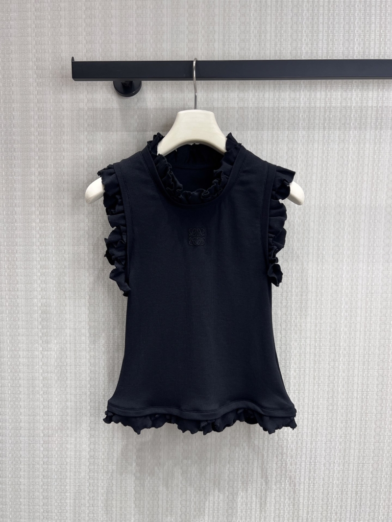Loewe Ruffled Ribbed Knit Tank Top in Black