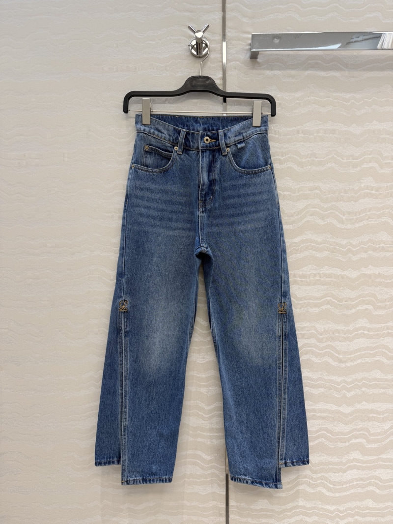 Loewe Vintage Washed Blue Structured Denim Split Hem Cropped Jeans