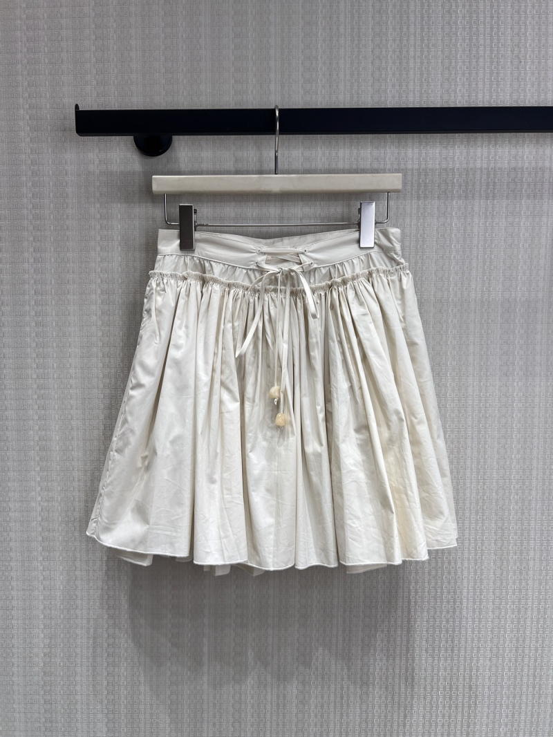 Loewe Lace-Up Gathered Mini Skirt in Cream Ivory Cotton Poplin