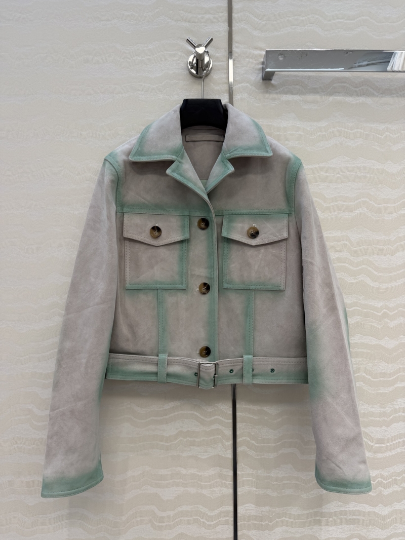 Loewe Vintage Hand-Rubbed Lambskin Suede Cropped Jacket in Mint Green