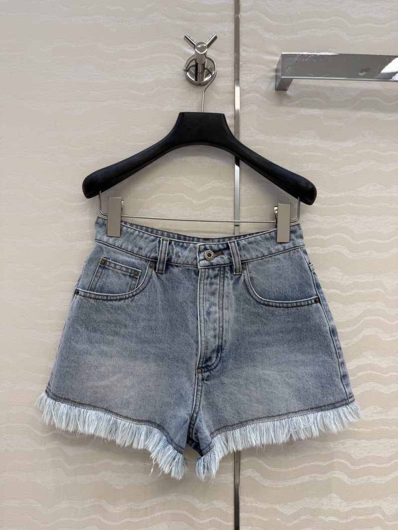 Loewe Retro Distressed Frayed Denim Shorts in Vintage Blue
