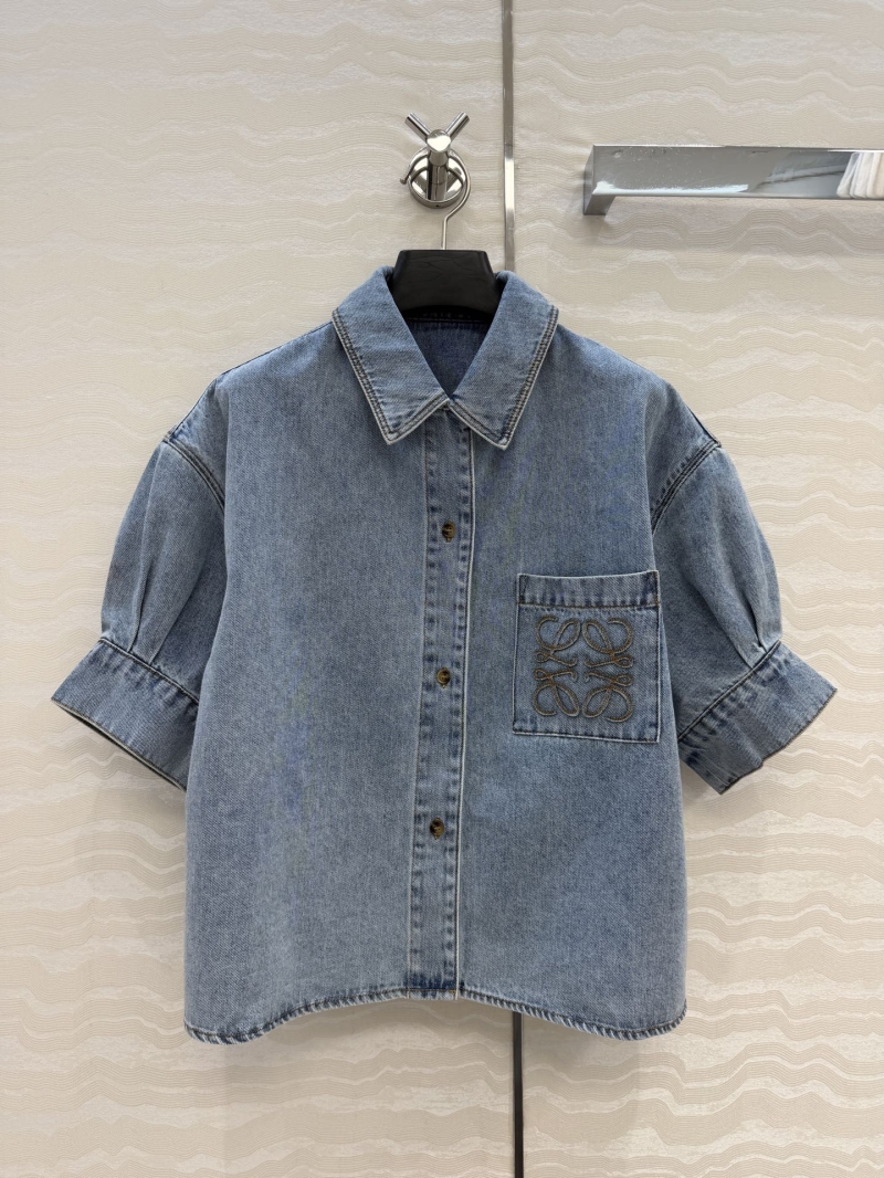 Loewe Exquisite Vintage Wash Denim Puff-Sleeve Shirt in Light Blue