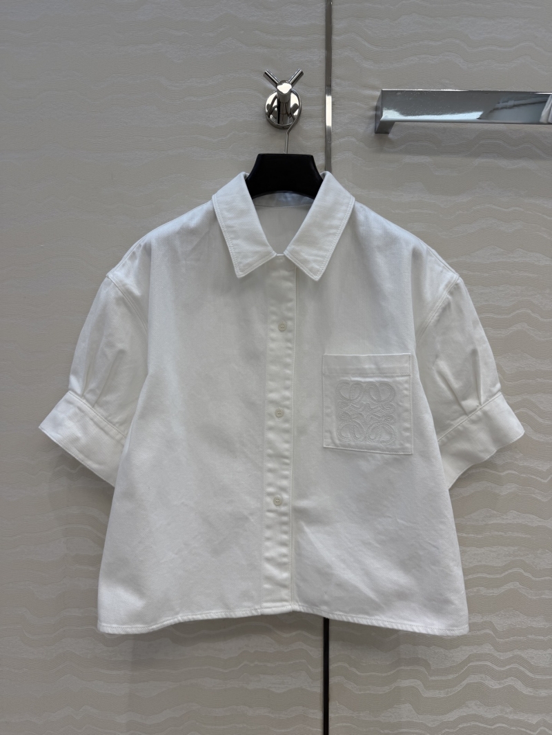 Loewe Vintage Washed Denim Puff-Sleeve Shirt with 3D Embroidered Logo