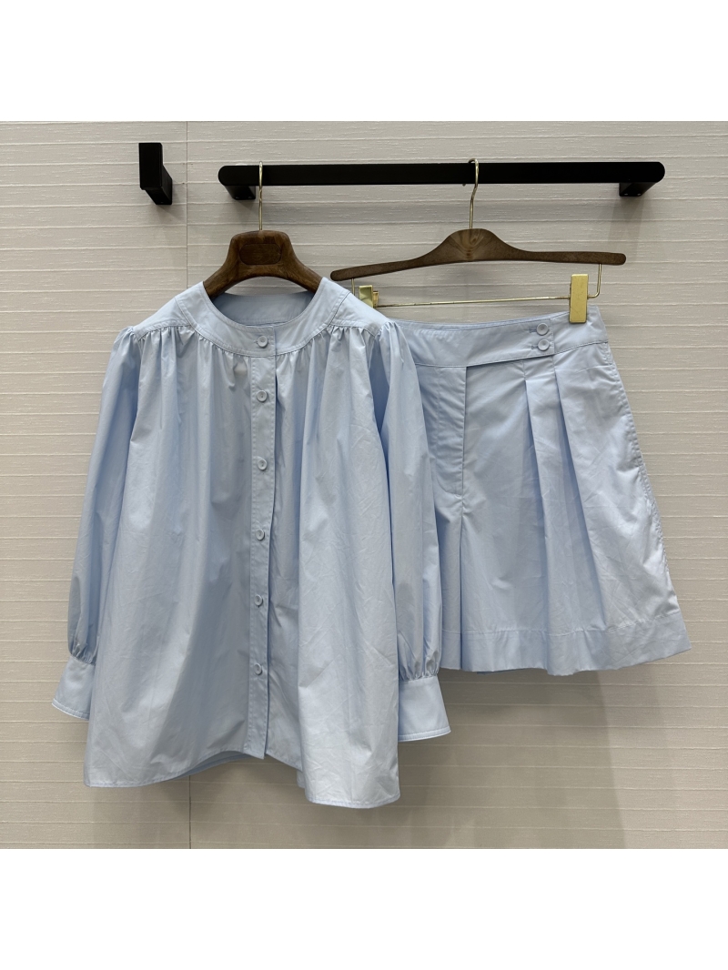 Loro Piana Limited Edition Light Blue Lantern Sleeve Shirt & Bermuda Shorts Set