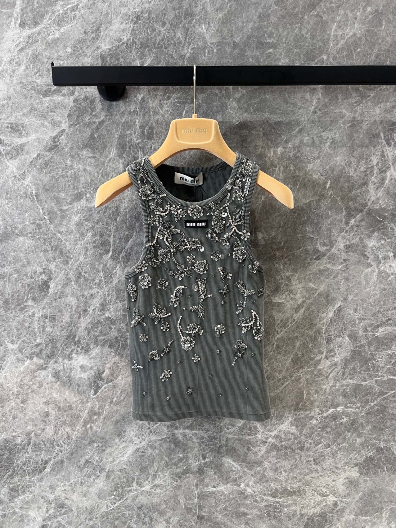 Miu Miu Spring Summer 2025 Exclusive Floral Beaded Tank Top