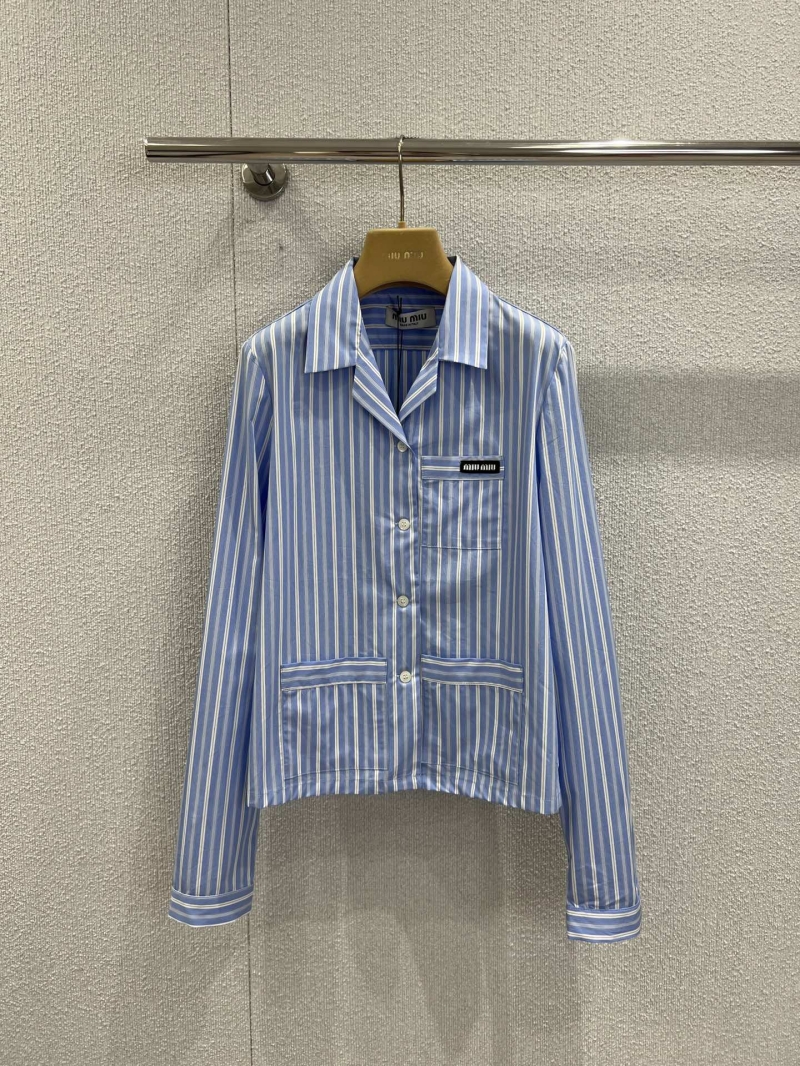 Miu Miu Luxe Blue Striped Cotton Shirt - Early Fall Collection