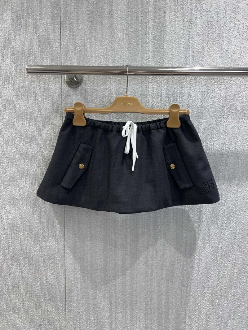 Miu Miu Exclusive Early Fall Ballet Skirt with Applique Embroidery and Drawstring in Dark Navy Blue