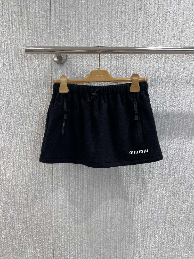 Miu Miu Exclusive Black Fleece Short Skirt with Embroidered Logo and Elastic Waist