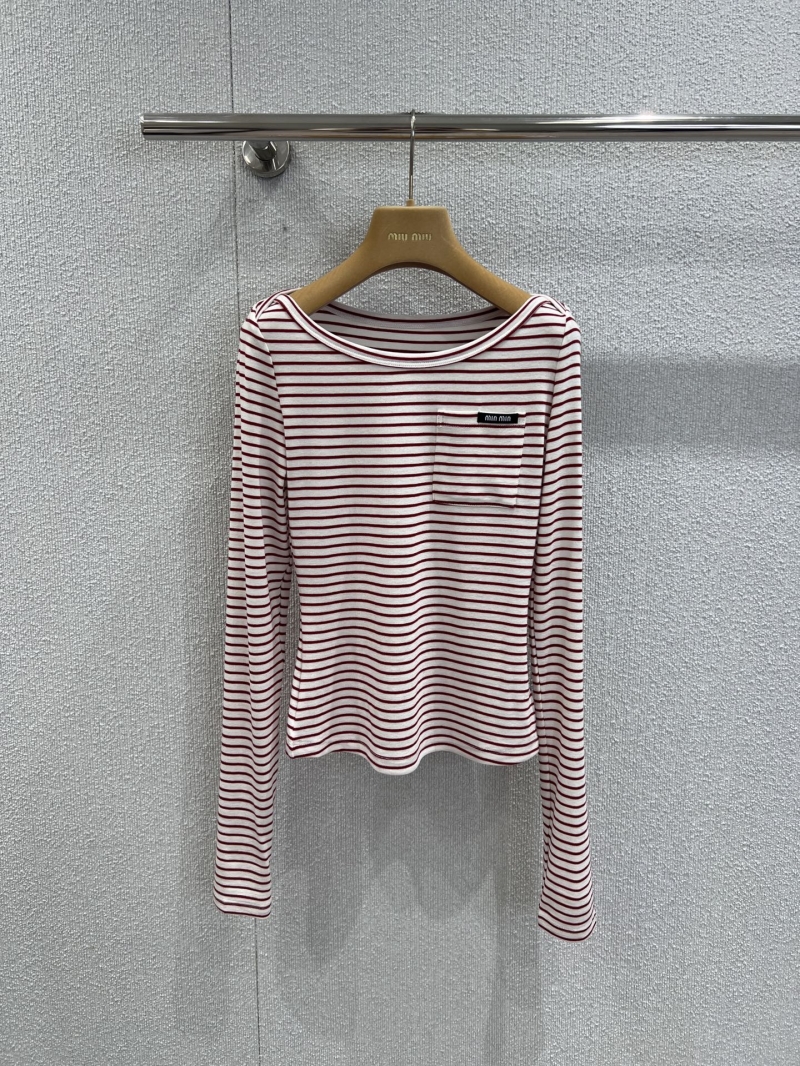 Miu Miu Luxe Off-Shoulder Tencel Wool Striped Top in Pink