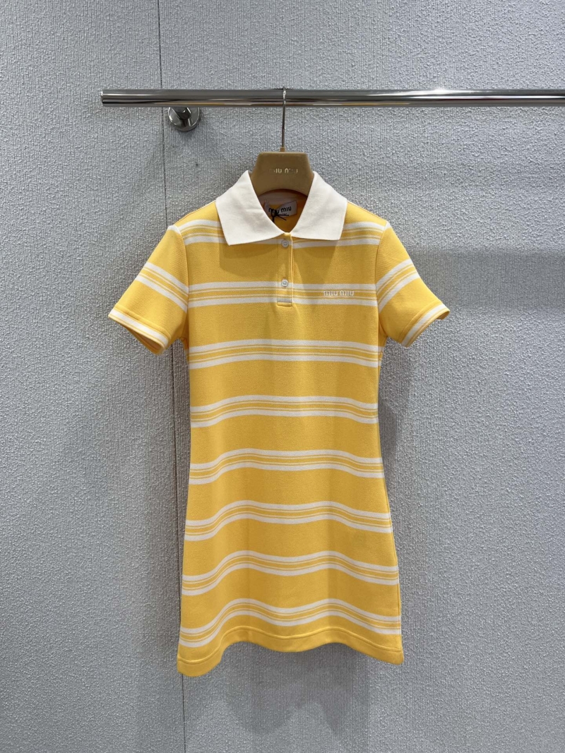Miu Miu Exclusive Polo Dress in Sunny Yellow with Embroidered Logo and Stripes