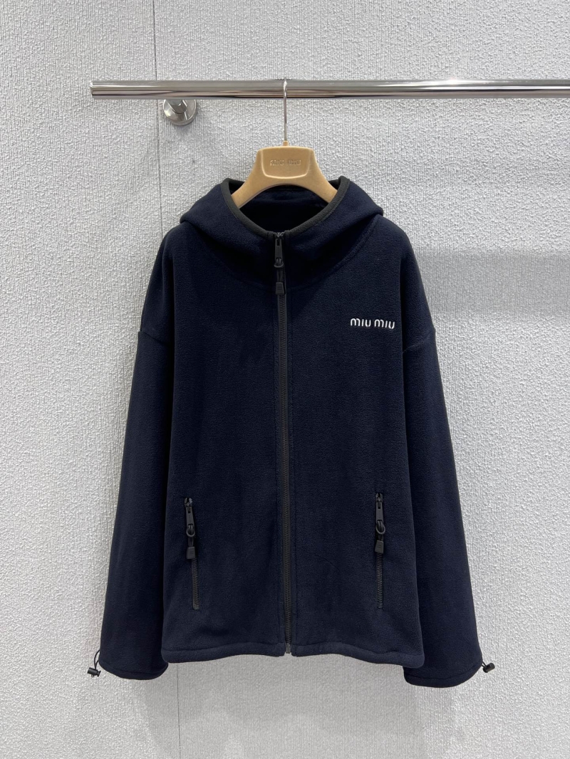 Miu Miu Exclusive Logo-Embroidered Fleece Hooded Jacket Unisex