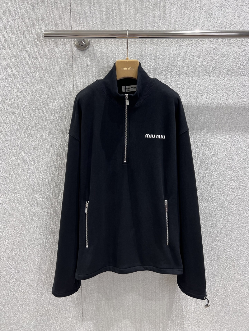 Miu Miu Half-Zip Embroidered Logo Sweatshirt in Black - Luxe Comfort with Adjustable Fit
