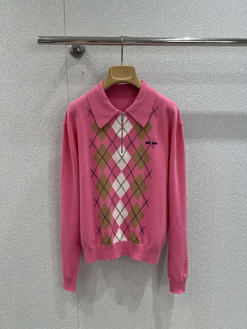 Miu Miu Exclusive Argyle Polo Collar Cashmere Sweater in Sweet Pink
