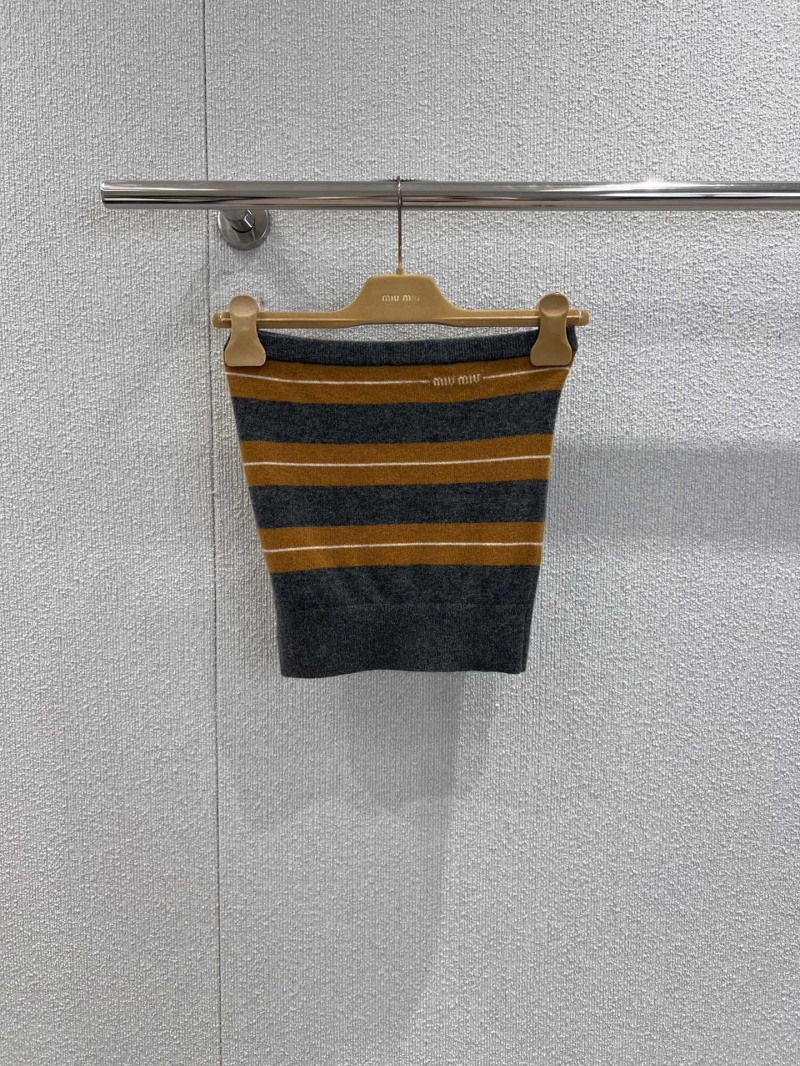 Miu Miu Striped Wool Knit Tube Top in Charcoal Gray