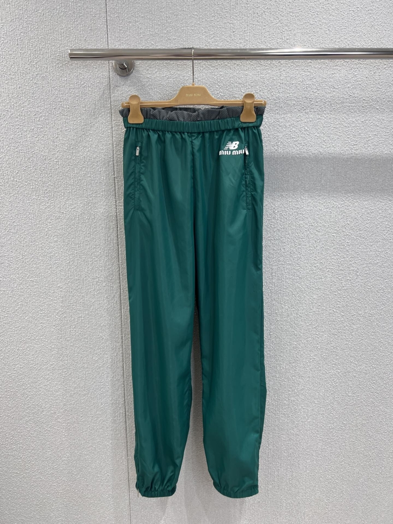 Miu Miu Jogger-Style Track Pants, Forest Green, Lightweight Shiny Fabric, Elasticated Waist and Cuffs, New Balance Collaboration