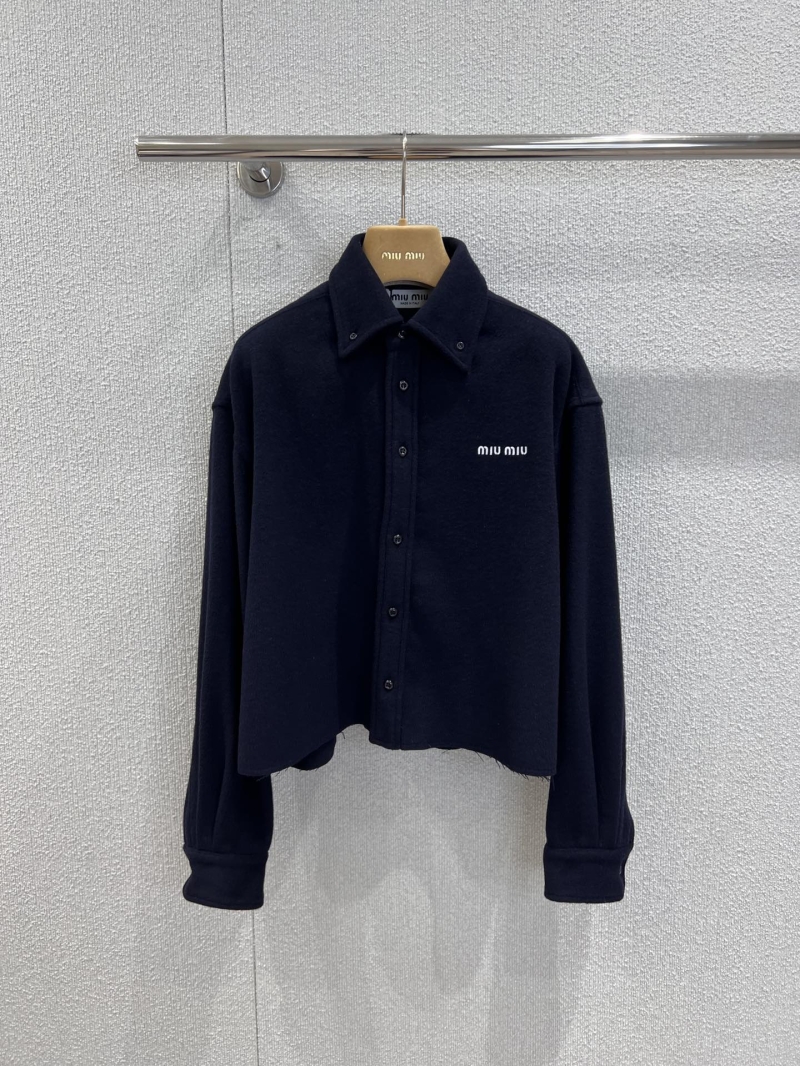 Miu Miu 25FW Wool Cropped Shirt Jacket in Deep Navy Blue