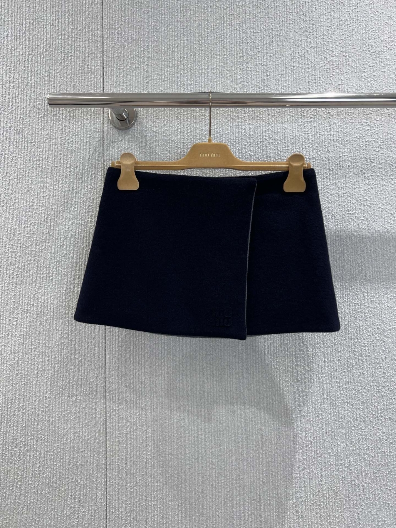 Miu Miu Asymmetrical Wrap Mini Skirt - Dual-Tone Wool Blend & Navy Velvet-Like Fabric, Short & Flirty Design