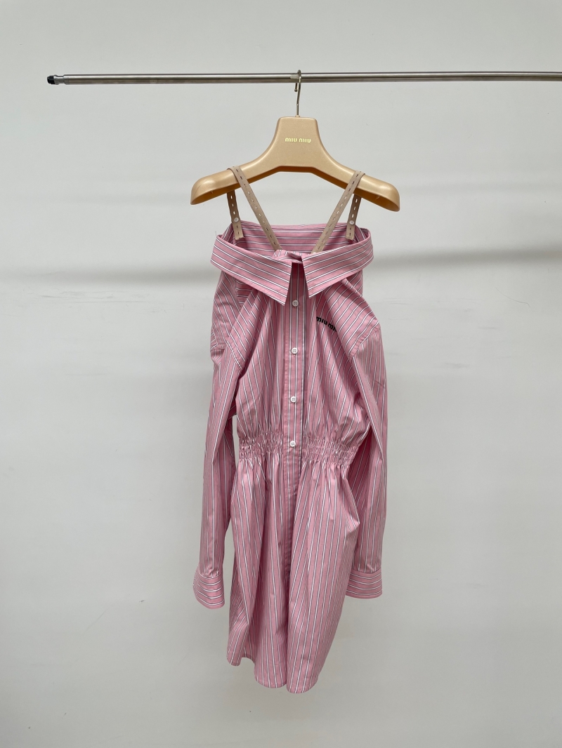 Miu Miu Deconstructed Striped Shirt Dress - Dusty Pink