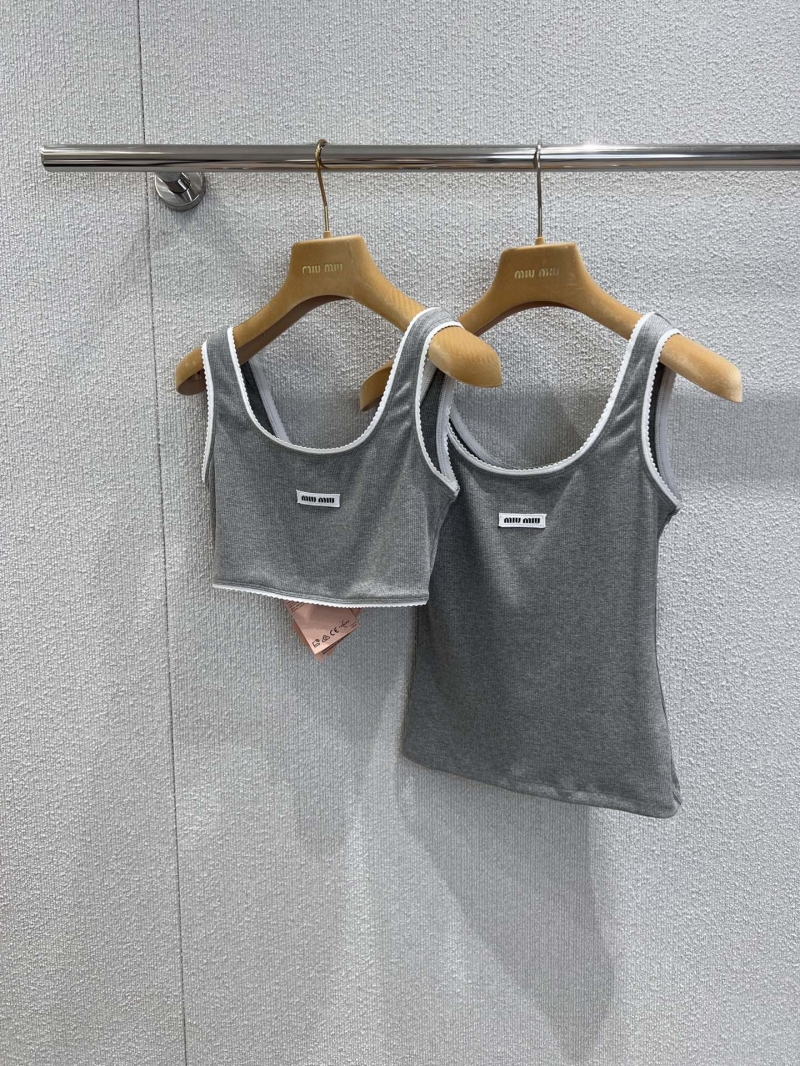 Miu Miu 25SS Spring/Summer Lace-Trimmed Logo Cropped Top