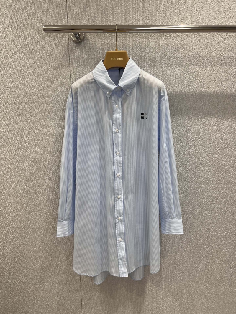 Miu Miu Exclusive Striped Boyfriend Shirt Dress - Color-Woven & Curved Hem
