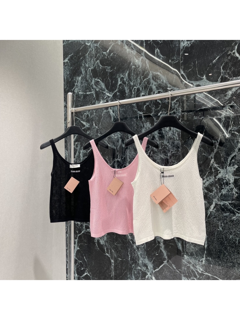 Miu Miu Summer Diamond Lattice Hollow Vest with Iconic Embroidered Logo