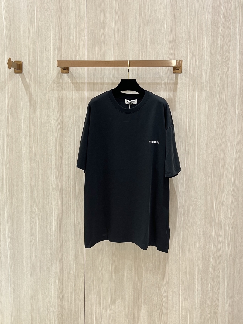 Miu Miu Black Embroidered Logo Short-Sleeve T-Shirt