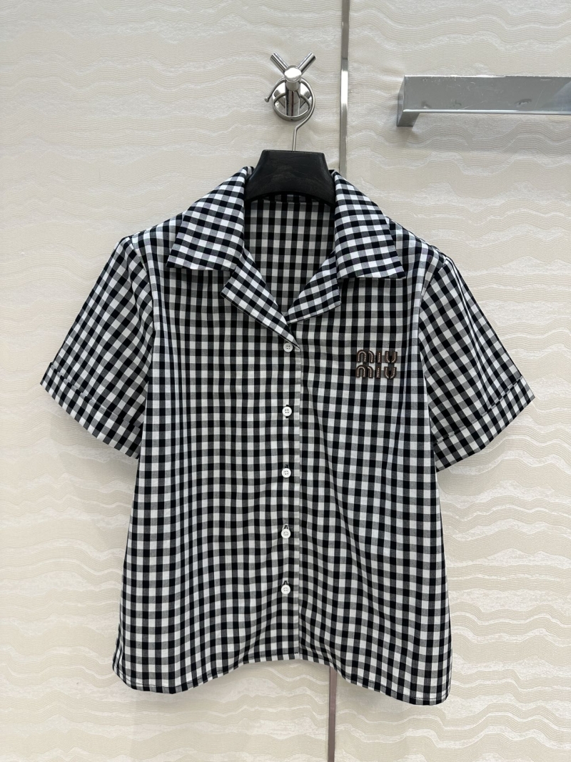 Miu Miu Black & White Checkered Short Sleeve Shirt - Luxe Intellectual Style