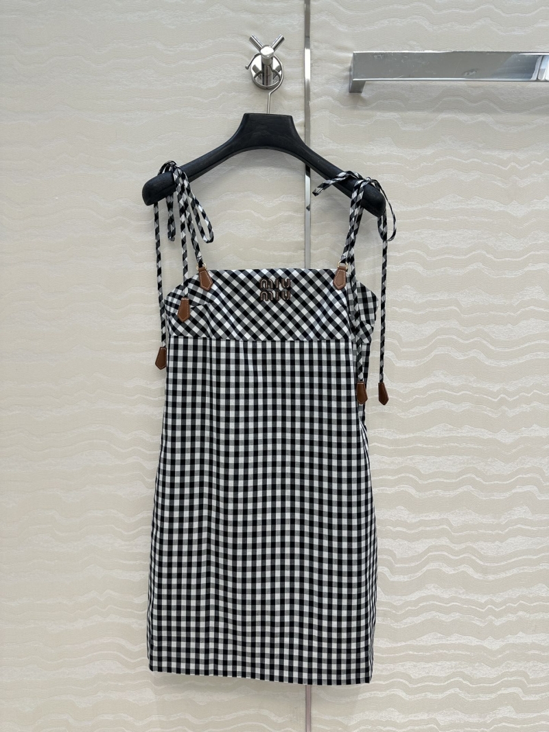 Miu Miu Elegant Black & White Checkered Suspender Dress - Exclusive Cotton