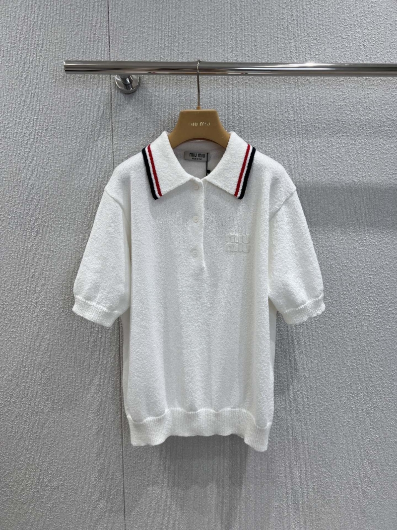 Miu Miu Spring Summer Striped Polo Knit Top - Exclusive College Style
