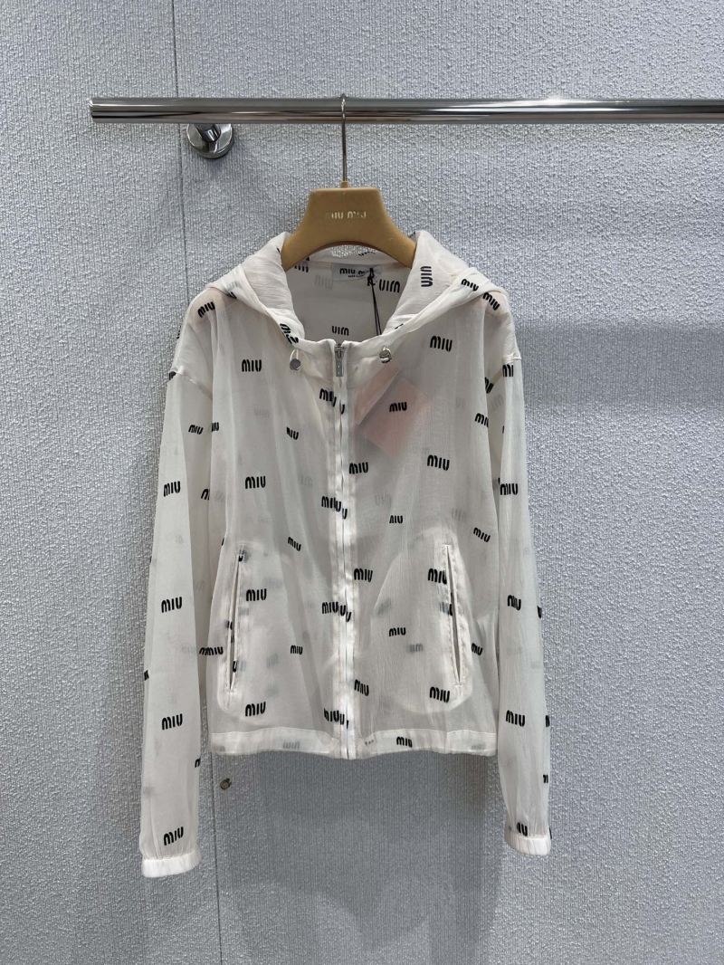 Miu Miu 25SS Spring Summer Flocked Print Hooded Zip Sun-Protective Jacket - Exclusive Chic Design