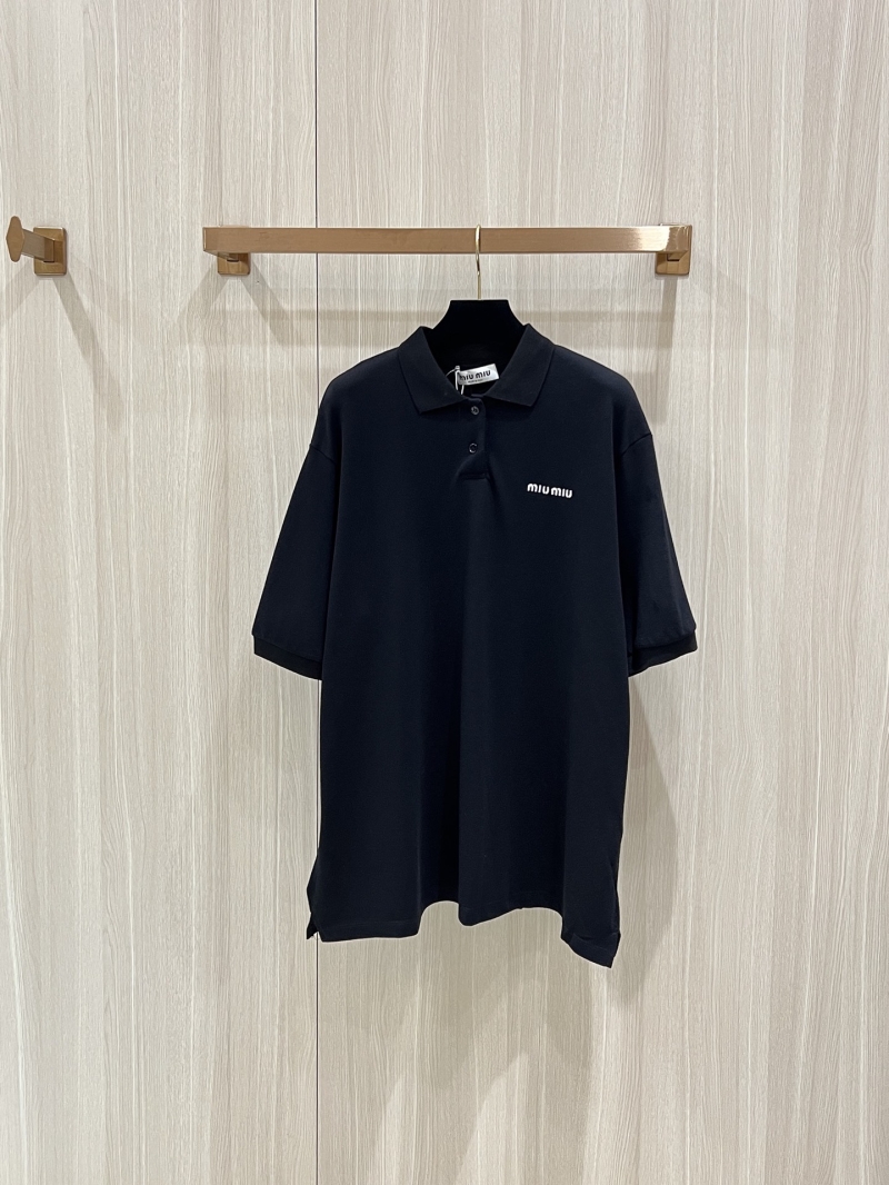 Miu Miu Embroidered Logo Cotton Polo Shirt - Luxe Royal Blue