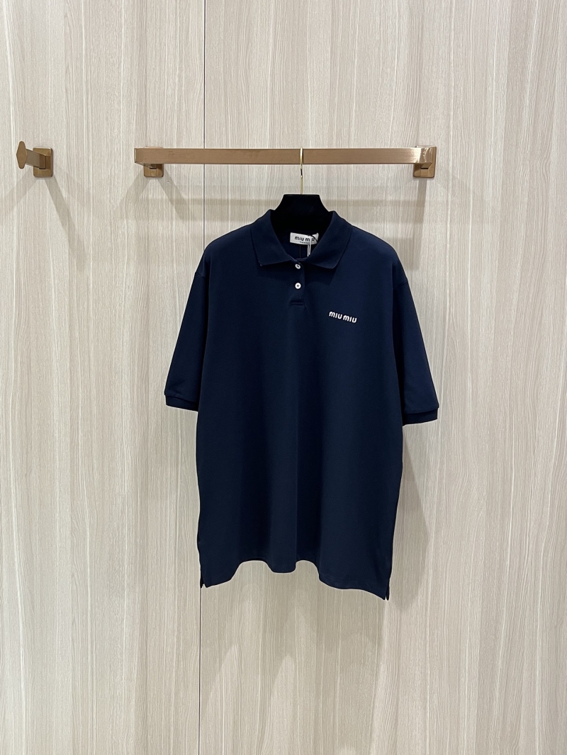Miu Miu Sapphire Blue Embroidered Polo Shirt - Luxe Cotton