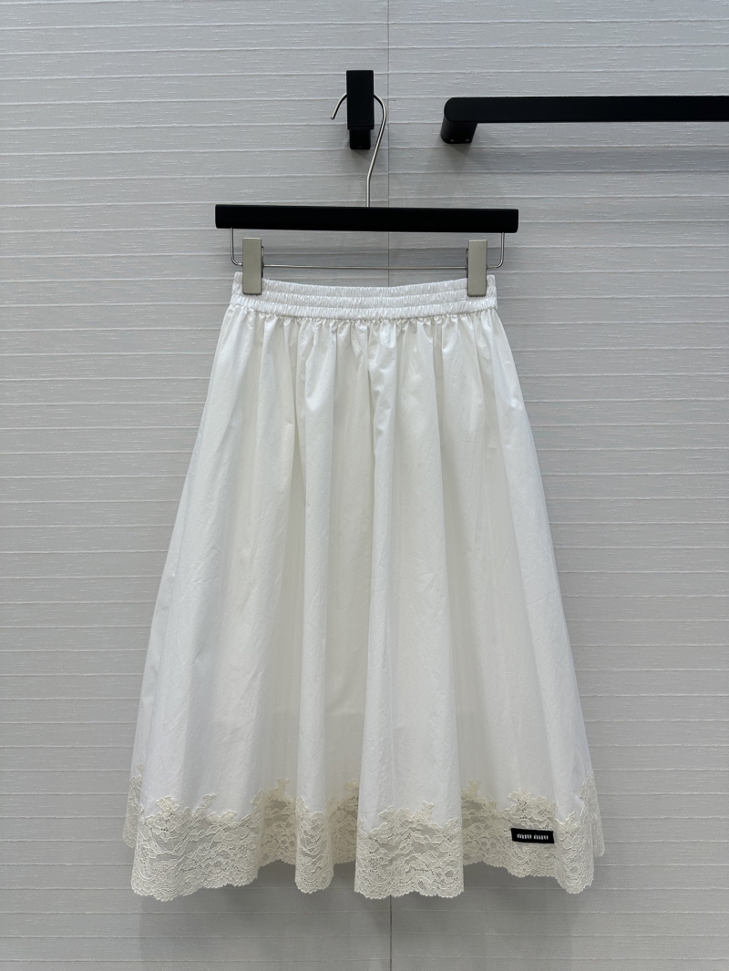 Miu Miu Elegant Lace-Trimmed Embroidered Midi Skirt - Sweet & Edgy Luxe Design