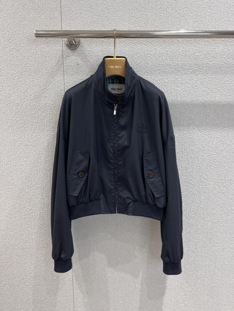 Miu Miu Navy Blue Panama Cotton Zip Jacket - Exclusive Autumn Edit