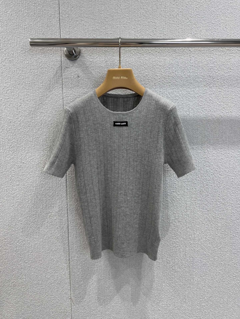 Miu Miu Spring/Summer Lace Hollow Knit Short Sleeve Top - Elegant & Exclusive