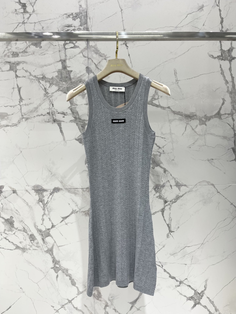 Miu Miu Elegant Grey Hollow-Out Knit Vest Dress