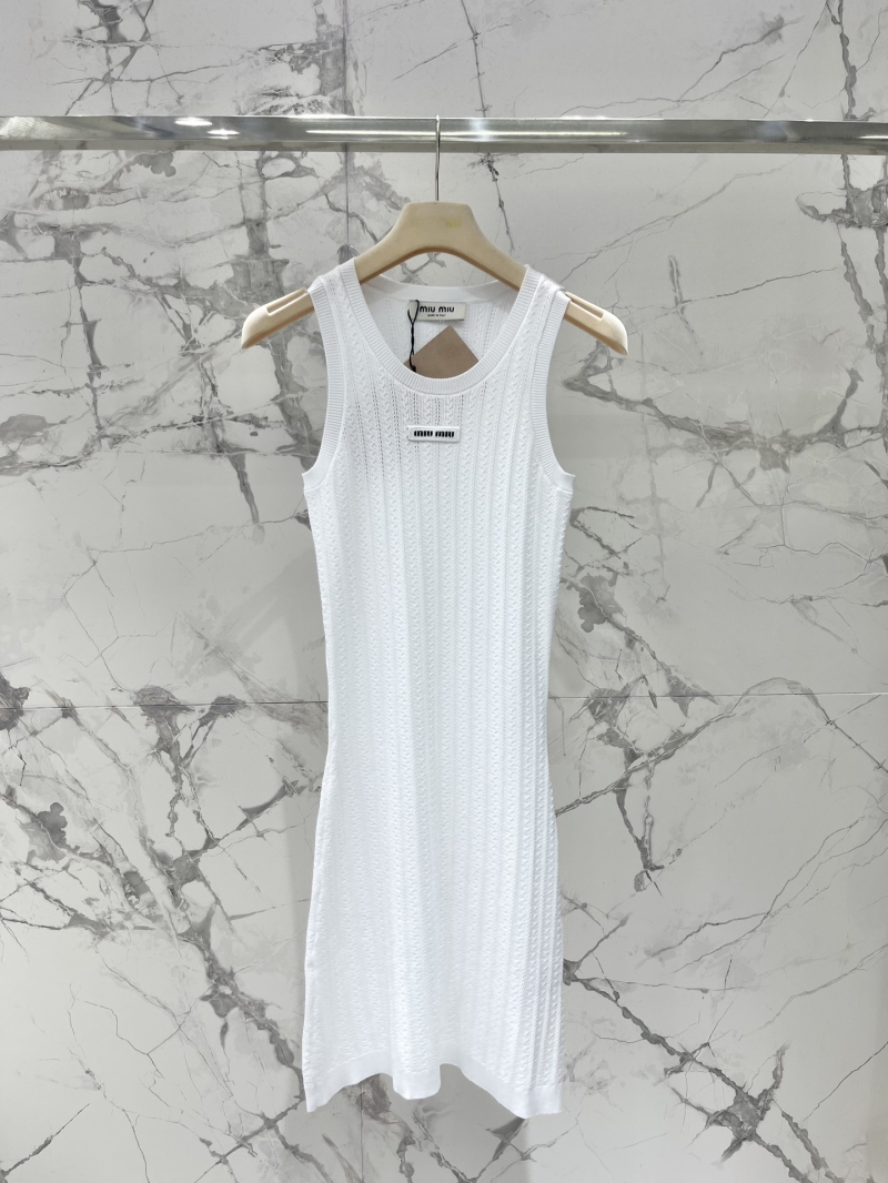 Miu Miu Elegant White Hollow-Out Knit Vest Dress