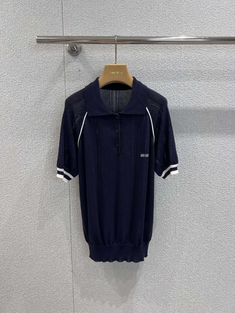 Miu Miu 25SS Spring Summer Knitted POLO Shirt - Exclusive Navy Blue Edition