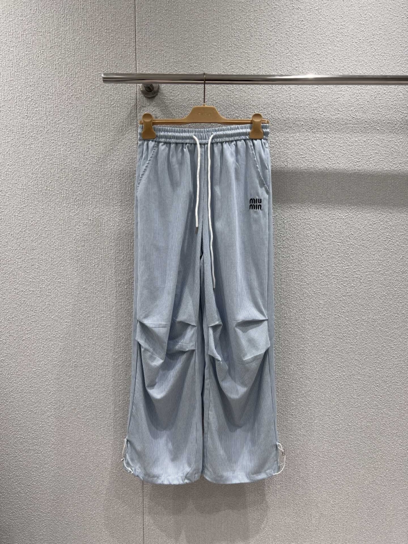 Miu Miu 25SS Spring Summer Striped Wide-Leg Pants with Letter Embroidery - Exclusive Luxe Design