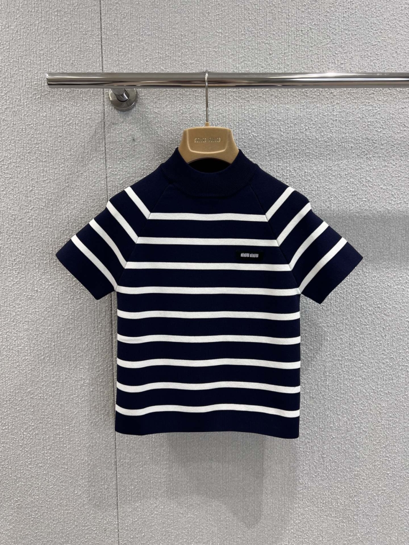 Miu Miu 25SS Blue & White Striped Drop-Shoulder Knit Top - Exclusive Chic Design