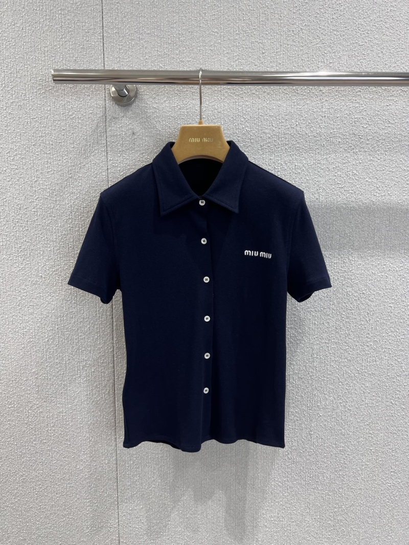 Miu Miu Spring/Summer 25Ss Embroidered Pique Cotton Polo Shirt - Exclusive Design