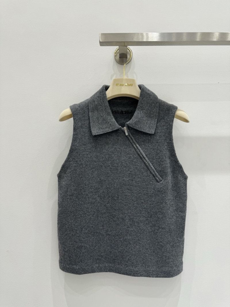 Miu Miu Luxe Cashmere Polo Knit Vest - Retro Zip Design